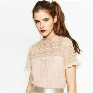 Blush Lace Embroidered Blouse Size Medium  NWT